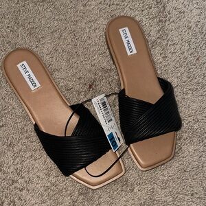 Steve Madden Black and Tan Women's Sandals
